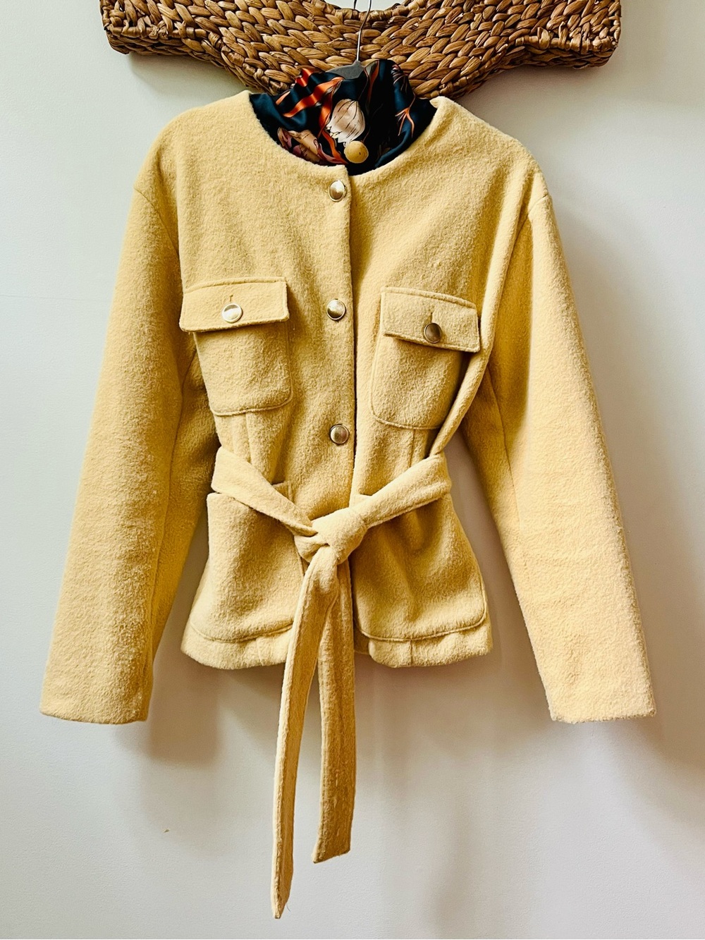 Joie Butter Yellow Belted Utility Jacket Gold Buttons 4 Pocket Size L